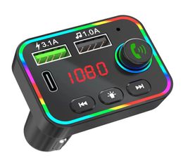 F4 Car Bluetooth FM Transmitter Colourful Backlight Wireless Radio Adapter Hands TF Card MP3 Player PD USB Charger9888255