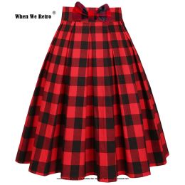 Dresses Black Red High Waist Bow Chequered Skirt Ss0012 Xsxxl Y2k Vintage Cotton Women Clothes Pleated Plaid Skirts