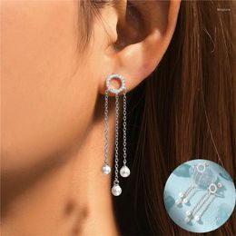 Dangle Earrings 925 Sterling Silver Pearl Geometric For Women Girl Simple Chain Tassel Design Jewelry Party Gift Drop