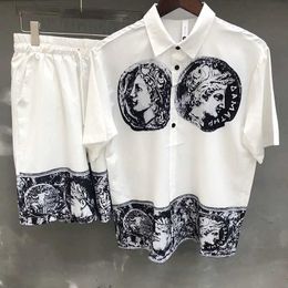 Men's Tracksuits Hawaiian Shirt Streetwear Abstract Portrait Print Shirt Streetwear Tracksuit Set Hip Hop Leisure Beach Holiday Short Sleeve Set J240305