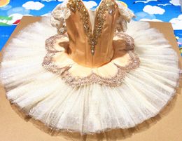 Children Professional Tutu Ballet Dress Champagne Color Ballet Skirt Classical Pancake Tutu Costumes Performance Ballerina Wear 240304
