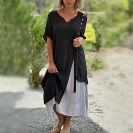 Dress Casual Dress Beautiful Soft Loose Fit Fake Two Pieces Pullover Midi Dress Streetwear Midi Dress Casual Dress