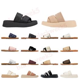 Mila Beige Black woody slippers top sandals womens Mules flat slides Light white black pink blue Lettering canvas slippers womens summer outdoor indoor shoes