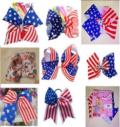 NEW 4TH OF JULY 7inch jojo swia American Flag hair bow Cheer Bow Stars and Stripes with chipelastic band for girl Hair Accessor7999100