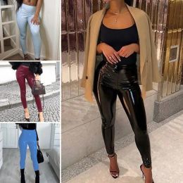 Capris High Waist Women Sexy Leather Pants Leggings Autumn Winter PU Skinny Stretch Pencil Latex Faux Full Length Ladies Trousers