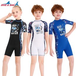 Swimwear Summer Children's Swimsuit Sunscreen Girl Shortsleeved Onepiece Swimwear Kids Boy's Snorkelling Swimming Quickdrying Beachwear