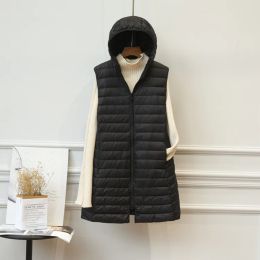 Parkas Winter Women's Sleeveless Cotton Jacket New Long Padding Jacket Hooded Slim Parka Vest Long Winter Vest