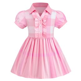Lovely Baby Girls Summer Princess Dresses Lapel Pleated Short Sleeve Skirt Children Cotton Plaid Dress Kids Clothing BH197