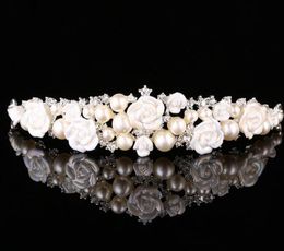 Luxury Girls pearls rhinestones crown Pearl rose Crystal Tiaras Crowns Bridal Jewelry Wedding Accessory kids princess headbands A13127157