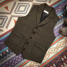 Vests Men's Vest Steampunk Formal Green Black Male Springs Plaid Herringbone Wool Tweed Vintage Waistcoat Vests for Men Dress 2022