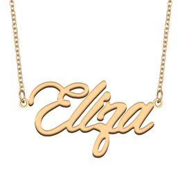 Eliza Name Necklace Pendant for Women Girls Birthday Gift Custom Nameplate Kids Best Friends Jewellery 18k Gold Plated Stainless Steel