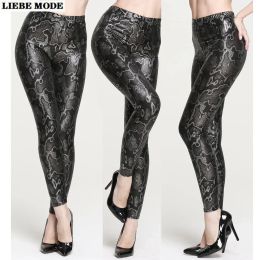 Leggings Women's Snake Skin Printed Faux Leather Leggings for Women Snakeskin Stretch Fitness Leggins Femme High Waist Black Pu Pants