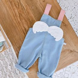 Trousers Toddler Infant Girls Denim Wing Pants Baby Bib Summer Clothes 2024 Born Jeans Overalls