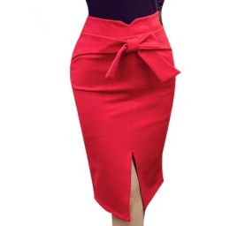 Skirt 2019 Pencil Skirt Women Bodycon Fashion High waist elastic Office Skirt Red Black Slit Women's Midi Skirts Jupe Femme size 5XL