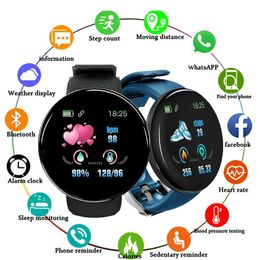 Digital Smart Heart Rate Monitor Smartwatch Round Fiess Stepcount Watch for Men Women Band Bracelet for IOS Android D18