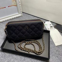 New Purse Top Class Wallet Double Zipper Chain Bag Solid Color Caviar Pattern Phone Bag Detachable One Pack Multi functional Top Quality Model 82527 Size 18.5 * 9 * 4.5cm