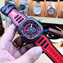 Moda erkek klasik izle yedi otomatik içi boş mekanik gündelik adam cuma izler gerçek deri kare kol saati montres r296q