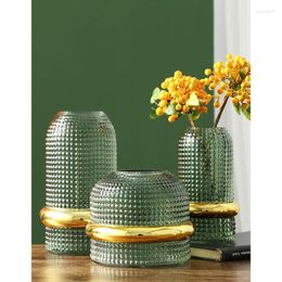 Vases Scandinavian Glass Vase Creative Gold Waist Flower Vintage Pine Green Embossed Hydroponic Terrarium Home Decoration