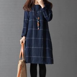 Dresses New Spring Autumn Pregnancy dress loose grid Cotton Linen long sleeve Vintage Dress For Pregnant Women Maternity Clothes