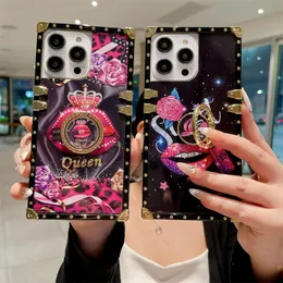 Luxury Fashion Holder Phone Case For iPhone 15 Pro Max 14 Plus 13 12 11 XR Samsung S24 Ultra S23 FE A15 A14 A13 A53 A54 A25 A35 A24 A33 Trendy Brand Designer Square Cover