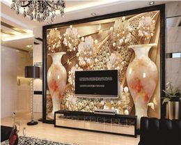 Retail Custom 3d Wallpaper Jade Vase Luxury Diamond Flower Jewelry TV Interior Wall Decoration Mural Home Decor Wallpapers4451491