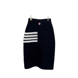 Skirt Fashion Brand Ladies Luxury Wool Skirt Striped Design Original High Quality Casual Famous Knitting MidLength High Waist Skirt