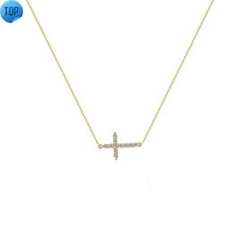 Bling Moissanite Diamond Sideways Cross Necklace Jewelry Real 18k Gold Plated Stainless Steel Zircon Cross Pendant Necklace