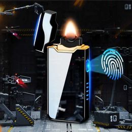 Lighters New creative lighter ignition arc USB metal charging cigar windproof light power display large flame cigar light gift Q240305