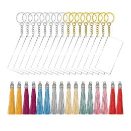Keychains 64 Pieces Acrylic Keychain Blanks Song Key Chain Rectangle Tassels Set For DIY Projects And Crafts239B