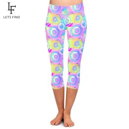 Leggings LETSFIND Fashion Girl Pants High Waist Women Capri Legging Colorful Tiedye Print Sexy Fitness Stretch MidCalf 3/4 Leggings