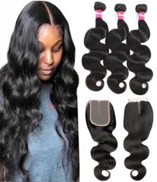Unprocessed Brazilian Body Wave Hair with Closure Double Weft Virgin Brazilian straight Human Hair bundles with closure5158415