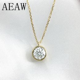 65mm Round Cut Simple Bezel Set Solitaire 14k Yellow Gold Moissanites Necklace Fine Jewellery Chain 240227