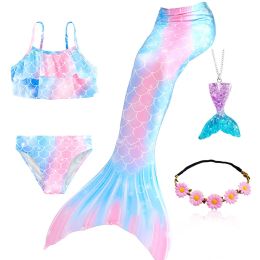 Swimwear Girls Mermaid Tails For Swimming Halloween Cosplay Costume Beach Pool Clothes Child Mermaid Swimsuit Kids Swimmable Costume Fin