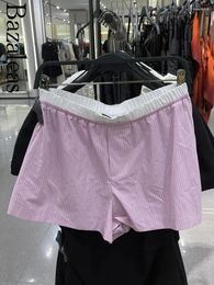 Women's Shorts 2024 Bazaleas Store Summer Pink Stripe Trf Elastic Basic Girl Official Clothing
