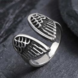 Band Rings Retro Black Angel Wings Open Ring for Women S925 Sterling Silver Party Fine Jewelry Animal Snake Finger Ring Anniversary Gift L240305