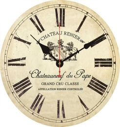 Shabby Retro NonTicking Silent Quiet Vintage Wooden Clock Roman Numeral Clocks For Walls French Style Du Pape Wall Watch Clock6979019