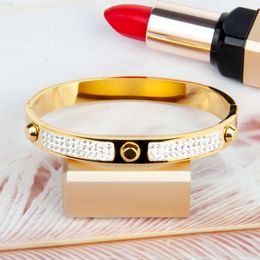 Exquisite jewelry gift accessories inlaid Diamond rivet plated 18K gold stainless steel bracelet women