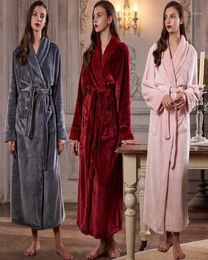 Women039s Sleepwear Women Extra Long Warm Flannel Bath Robe Plus Size Waffle Coral Fleece Fur Bathrobe For Winter Dressing Gown8664471