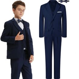 Suit for Kids Boys Wedding Formal Outfit Set Children Gentleman Ring Bearer Clothings Perform Tuxedo Vest Pants Blazer 3PCS 240304