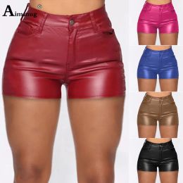 Shorts Aimsnug 2022 Sexy Pu Leather Shorts Women High Cut Shorts Large Big Female Casual Shorts American Dance Erotica Short Pants