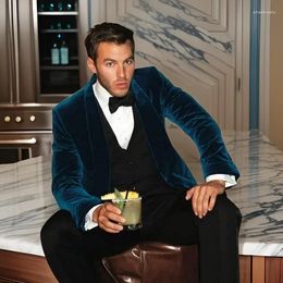 Men's Suits Groom Tuxedos For Wedding 2024 Shawl Lapel Slim Fit Groomsmen Men 3 Pcs Velvet Male Suit Costume (Jacket Pants Vest )