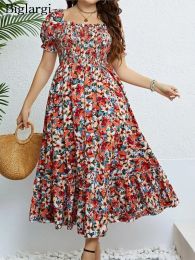 Dresses Plus Size Summer Boho Floral Beach Dress Women Elegant Slim Laides Dresses 3xl 4xl Fashion Long Woman Dress 2023 Vestido Mjuer