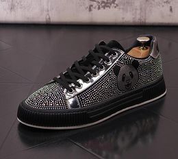 Designer cartoon Sneakers Men Rhinestones Shoes Slip-on Sneaker Glitter Casual Shoe New Dandelion Spikes Flat Leather Shoes Thick Bottom Leisure Walking