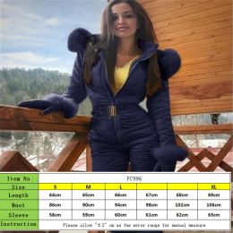 Suits 2024 One Piece Ski Jumpsuit Thick Winter Warm Woman's Snowboard Skisuit Outdoor Sports Skiing Pant Set Zipper Ski Suit