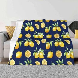 Blankets Lemons On Navy Background Soft Warm Throw Blanket Watercolour Yellow And Chic Fun