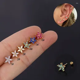 Stud Earrings 1Piece 20G Stainless Steel Earring Colorful Zircon Flower For Women 2024 Trendy Jewelry Teens Ear Cuffs
