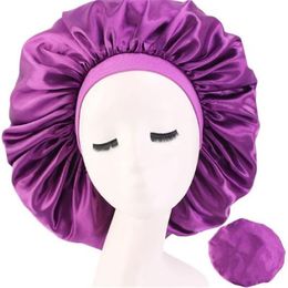 Solid Satin Bonnet Hair Styling Cap Long Hair Care Women Night Sleep Hat Silk Head Wrap Shower Cap Styling Tool Whole286A