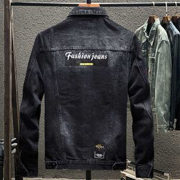 Men's Jackets Autumn and winter embroidered denim jacket with plush mens Korean version slim fit trend handsome and versatile jacket trendy brand top