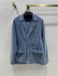 2024 Vinatge Blue lapel V Neck Long Sleeves Demin Women's Demin Coats Designer Single Buttons Pockets Long Jackets 30611