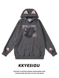 Men's Hoodies Sweatshirts KKyesiou retro dopamine cat contrasting hooded hoodie for men and women college style couple spicy girl jacket